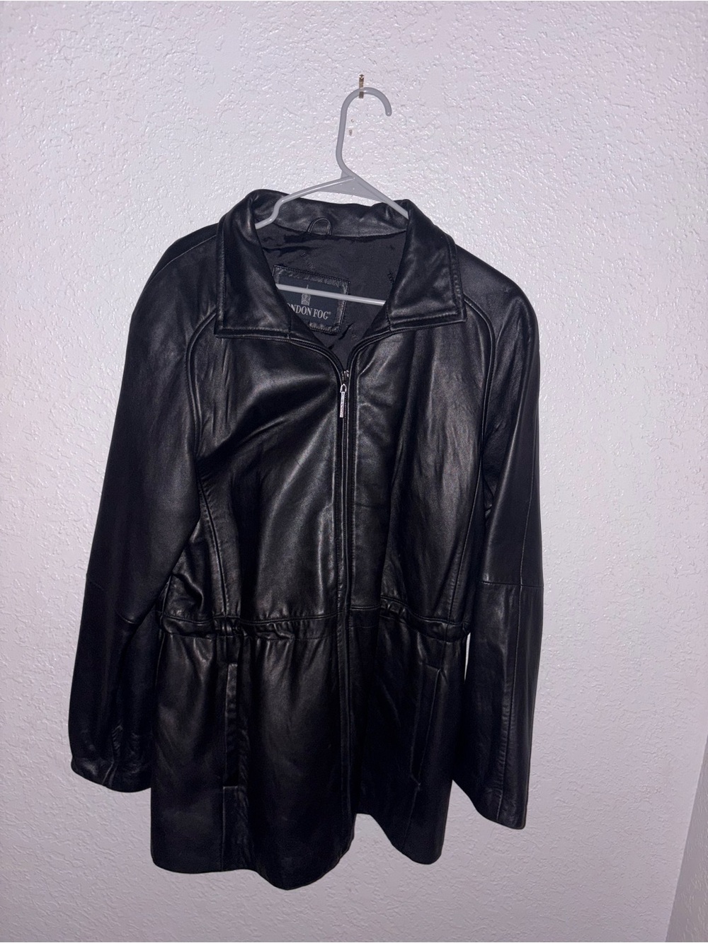 London Fog Black Faux Leather Zip Jacket with Waist Detail